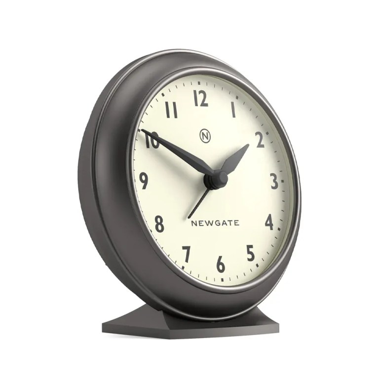newgate pacific mantel clock graphite Dark grey analogue mantel clock on white background