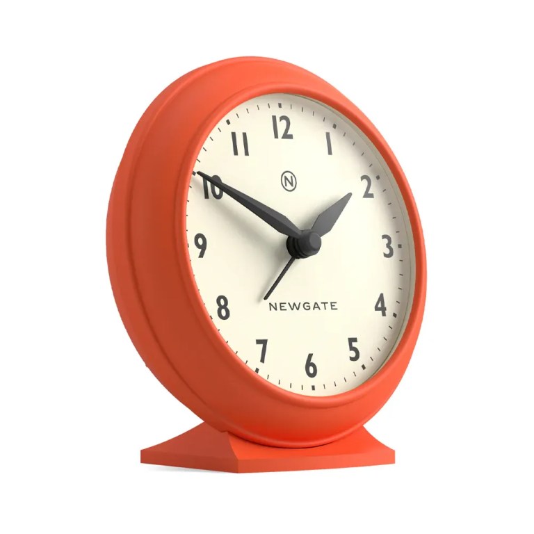 Red retro Newgate desk clock showing 2:50