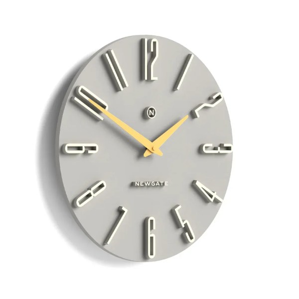 Modern grey wall clock with yellow hands