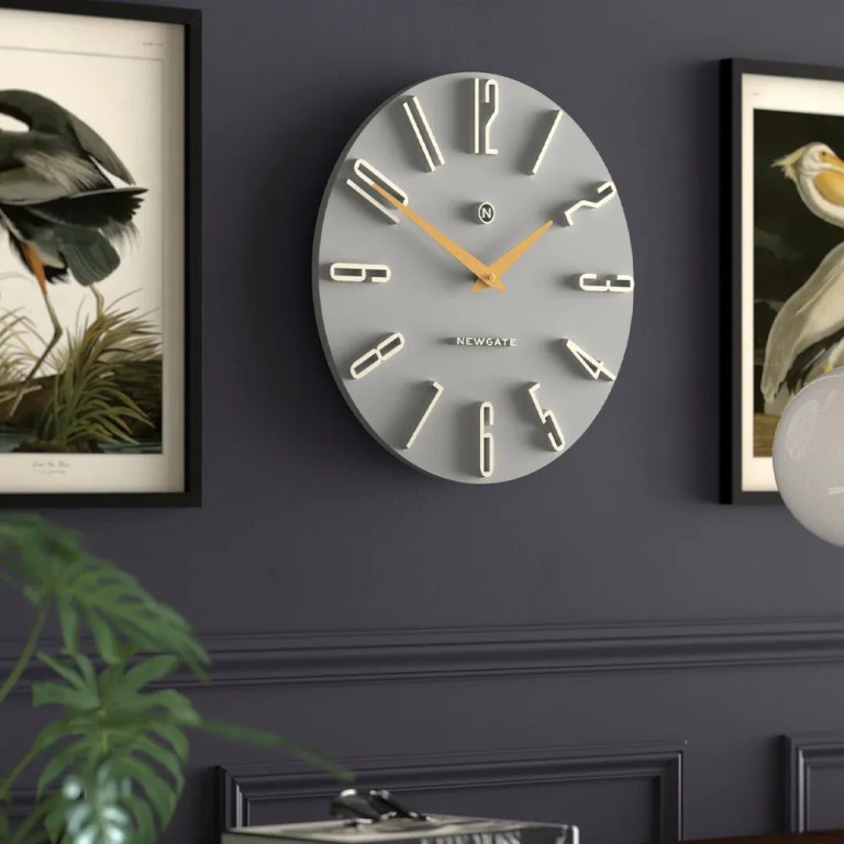 newgate empire state wall clock grey Modern grey wall clock with gold hands