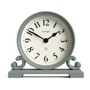 Sage green mantel clock with white face