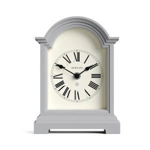 Grey arched mantel clock with Roman numerals