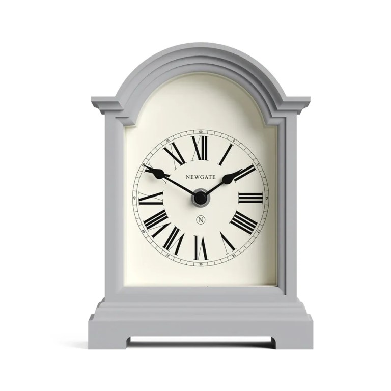v398 ng manfill338cgy 00.webp Grey arched mantel clock with Roman numerals