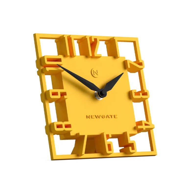Yellow square wall clock with 3D numerals