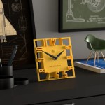 Modern yellow square clock on black desk