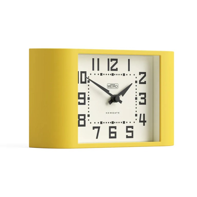 newgate mini metro mantel clock yellow Yellow rectangular mantel clock with white face