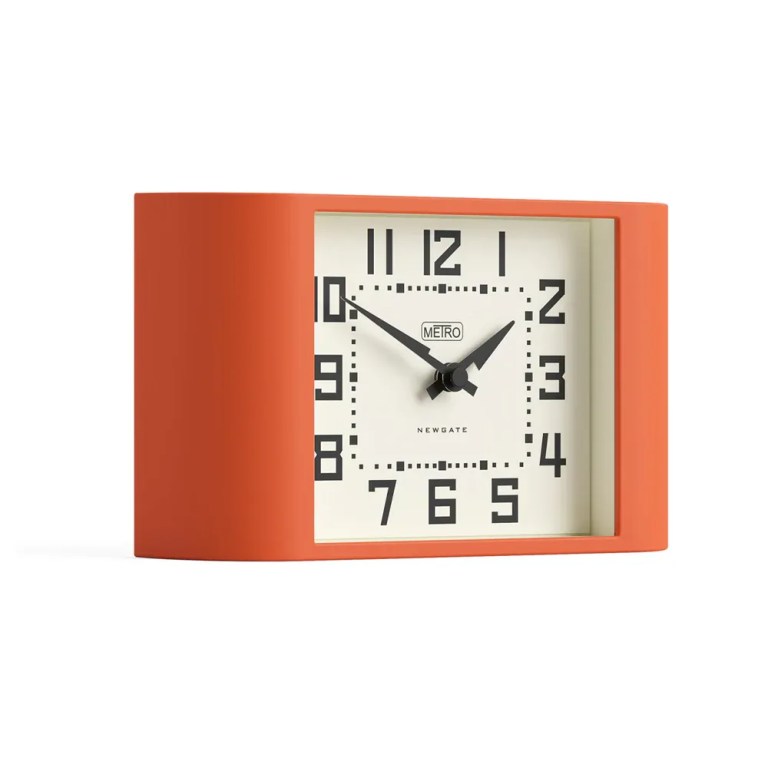 Retro orange rectangular mantel clock with cream face