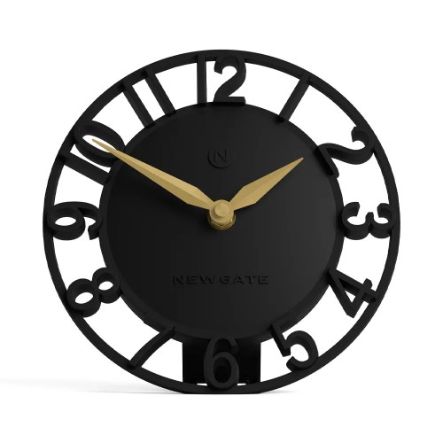 Black modern wall clock with gold hands