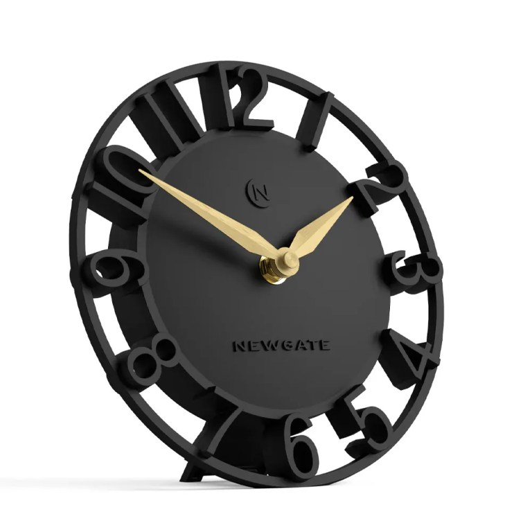 Black modern desk clock with gold hands