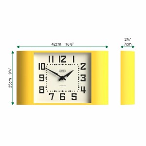 Yellow rectangular wall clock with dimensions displayed