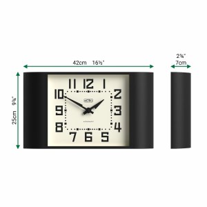 Black rectangular wall clock with dimensions shown