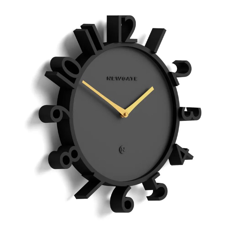 newgate monorail wall clock black Modern black wall clock with gold hands
