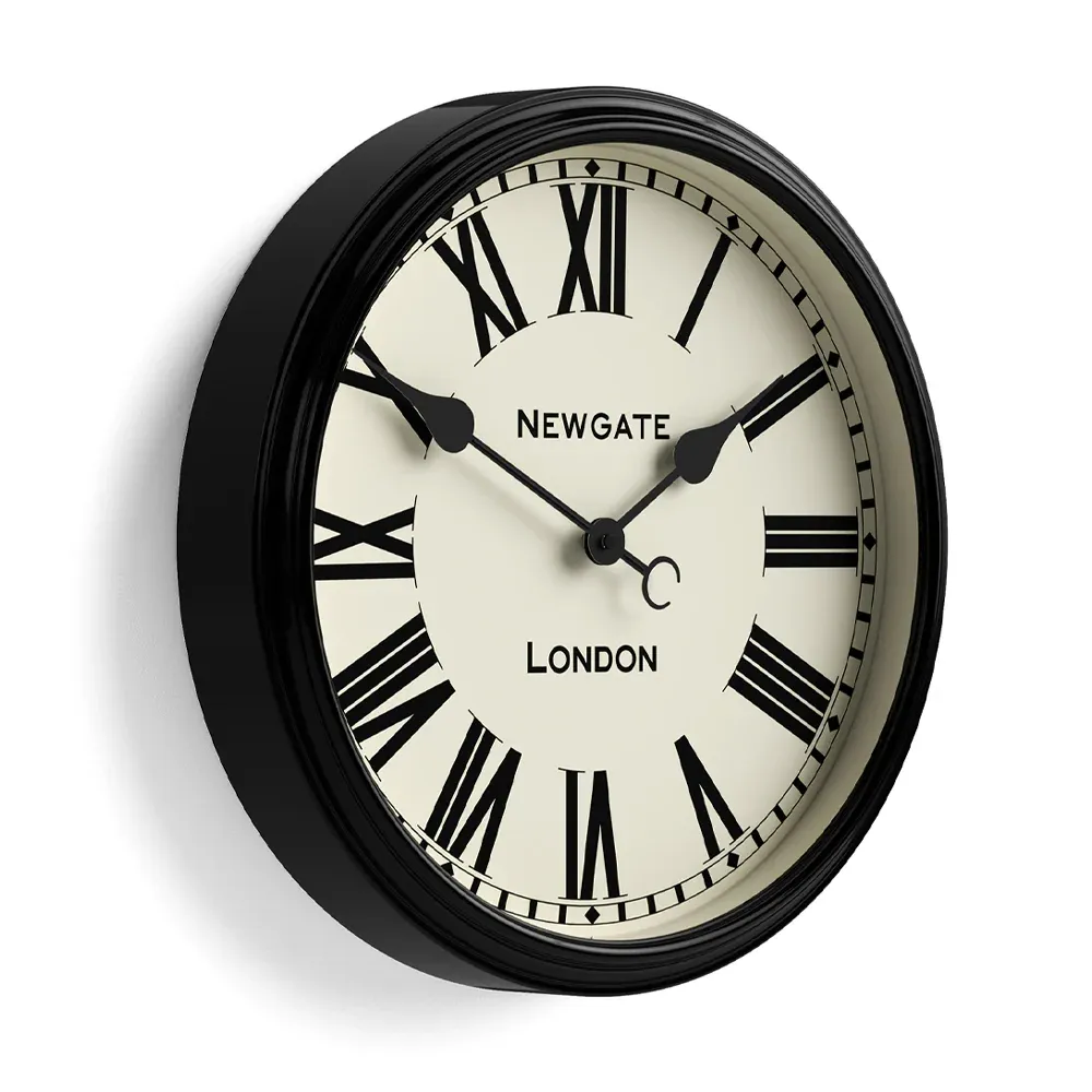 Black Newgate London wall clock with Roman numerals