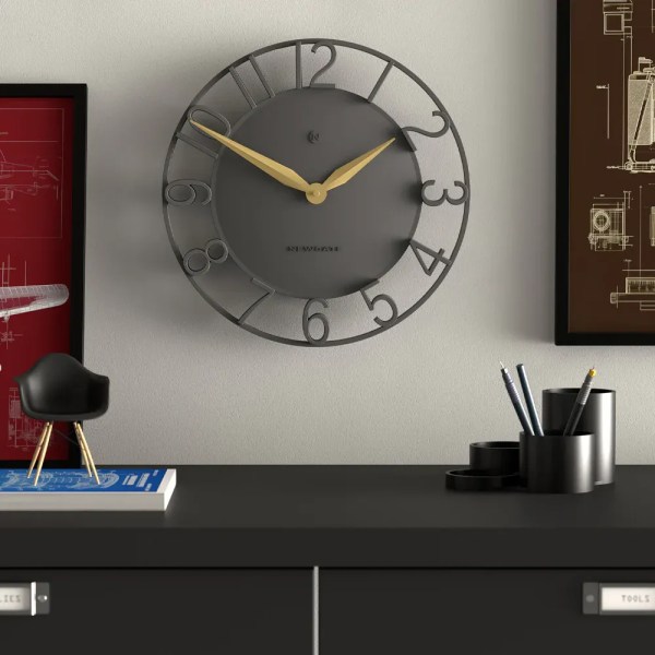 newgate time traveller wall clock grey Modern grey wall clock above sleek desk