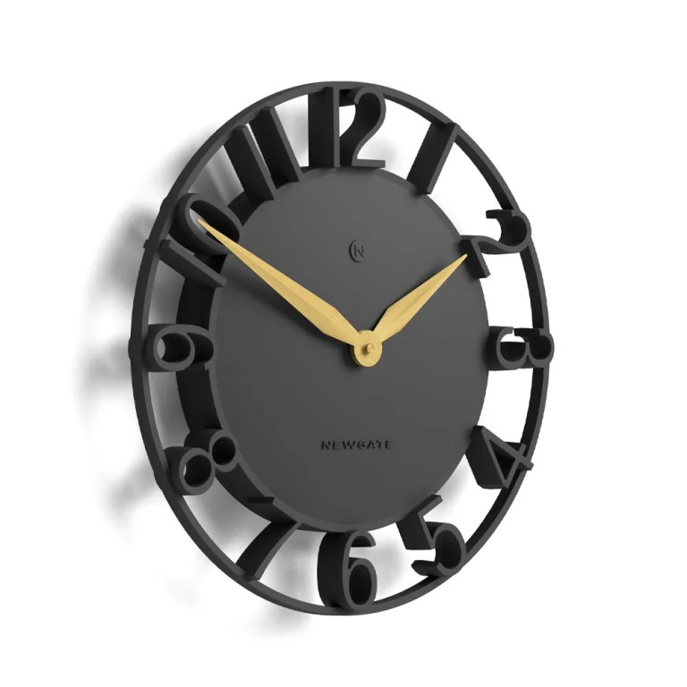 newgate time traveller wall clock grey Modern black wall clock with gold hands