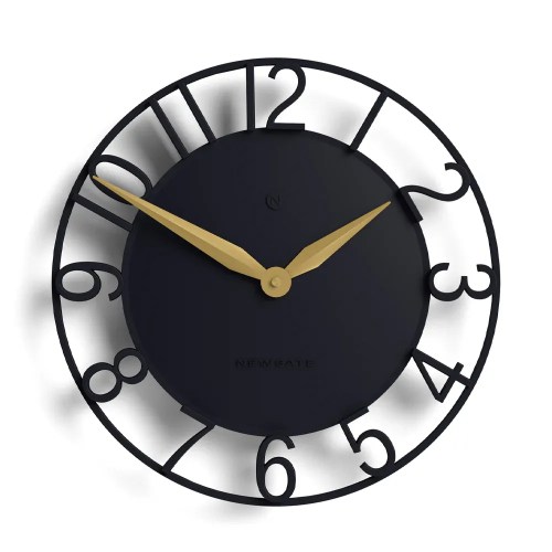Modern black wall clock with gold hands