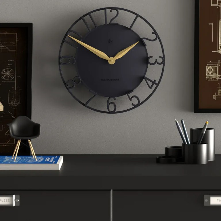 newgate time traveller wall clock petrol blue Modern black wall clock with gold hands