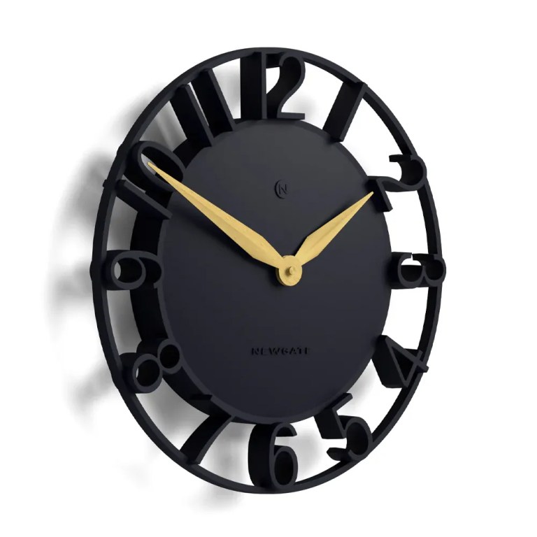 newgate time traveller wall clock petrol blue Modern black wall clock with gold hands