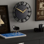 newgate time traveller wall clock petrol blue Modern black wall clock above stylish desk setup
