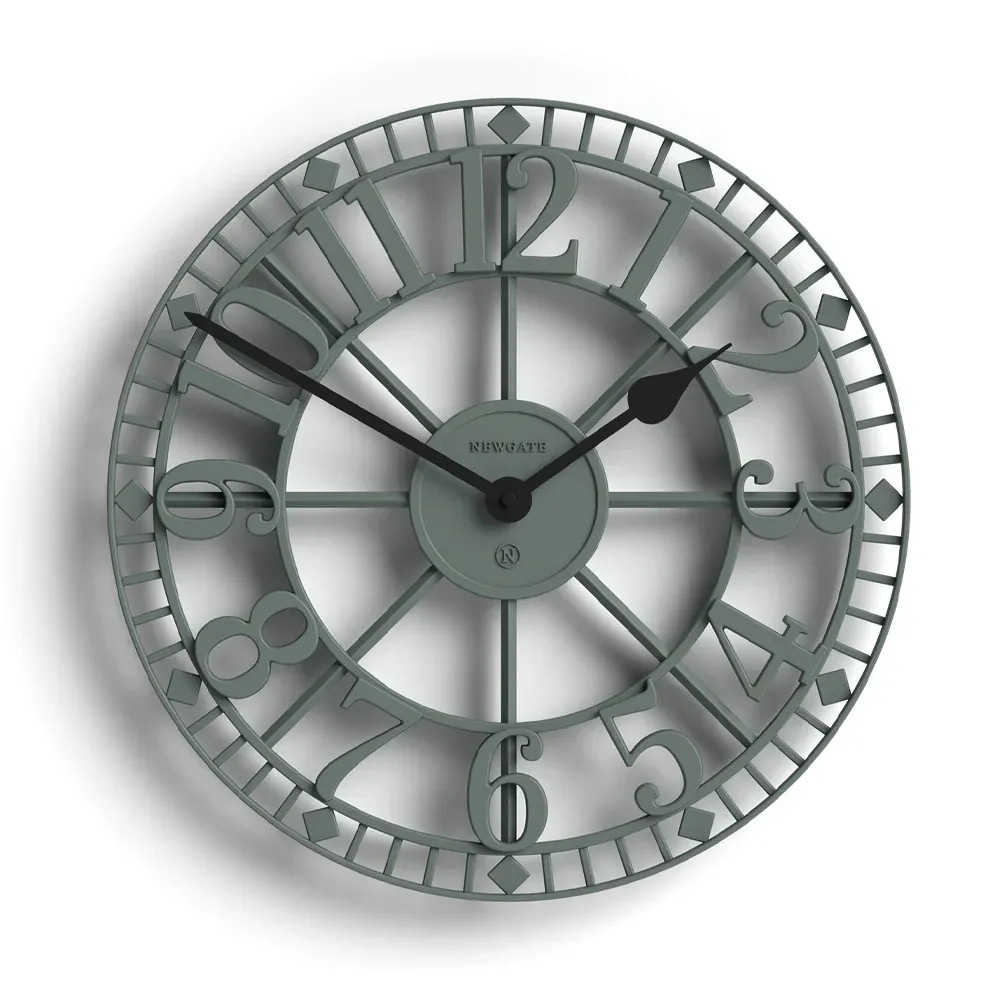 Large sage green metal wall clock