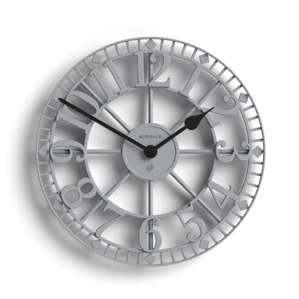 Large grey wall clock with black hands