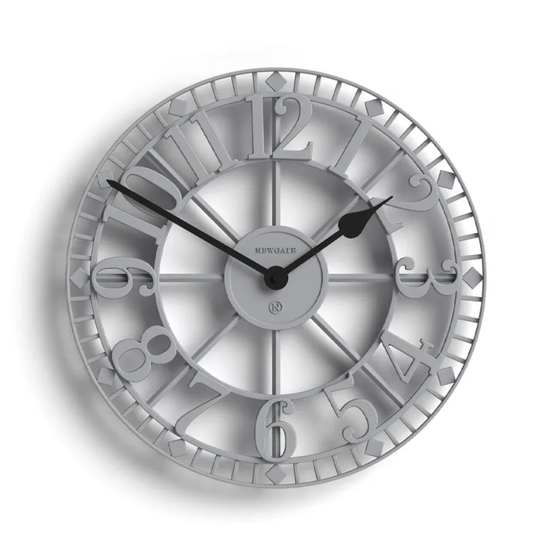 Large grey wall clock with black hands