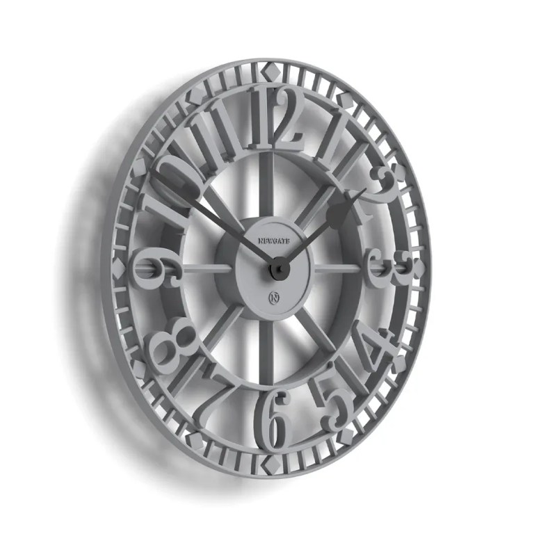 Large grey modern wall clock with bold numerals