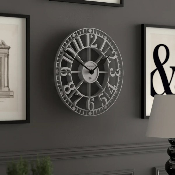 Decorative grey wall clock with large numerals