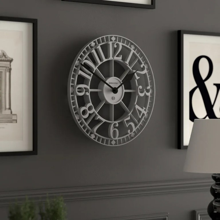 Decorative grey wall clock with large numerals