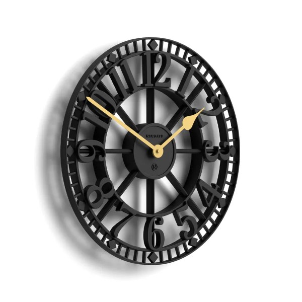 newgate warehouse wall clock black Black metal Roman numeral wall clock with gold hands