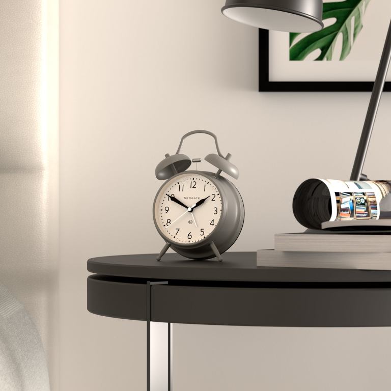 newgate new covent garden alarm overcoat grey Grey analog alarm clock on bedside table