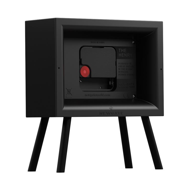 newgate henry mantel clock neutral mono ii dial Back view of black Newgate clock on legs