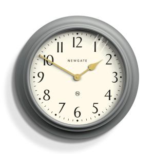 Grey framed wall clock showing ten past ten