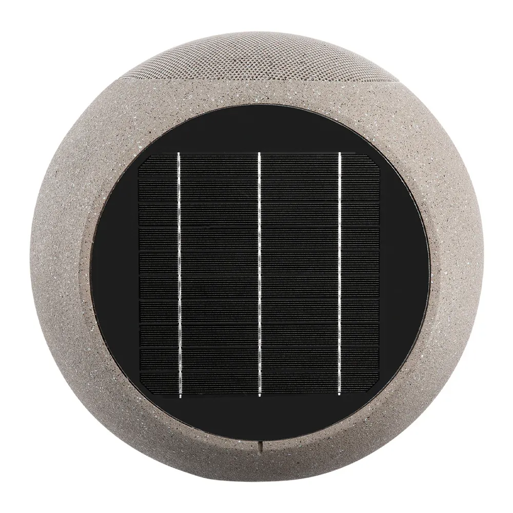 Round concrete solar garden light with panel