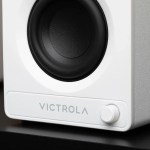 White Victrola speaker with black woofer and knob