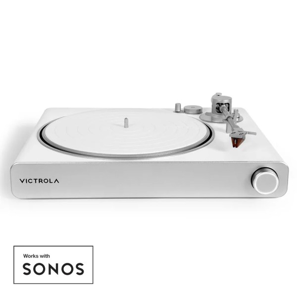 v398 vpt 3000 wsl int 00.webp White Victrola turntable with tonearm and control knob