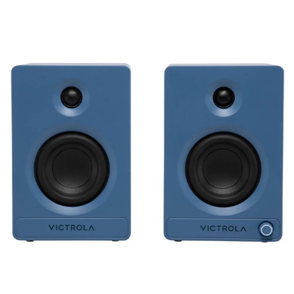 victrola automatic turntable + victrola tempo bookshelf speakers bundle blue Pair of blue Victrola bookshelf speakers