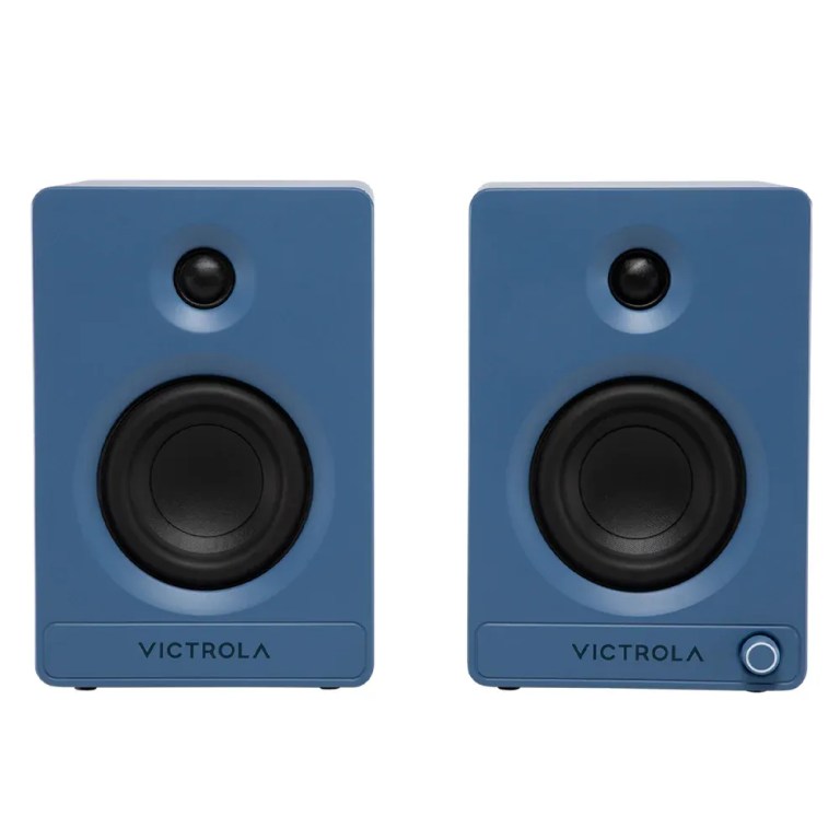 victrola automatic turntable + victrola tempo bookshelf speakers bundle blue Pair of blue Victrola bookshelf speakers