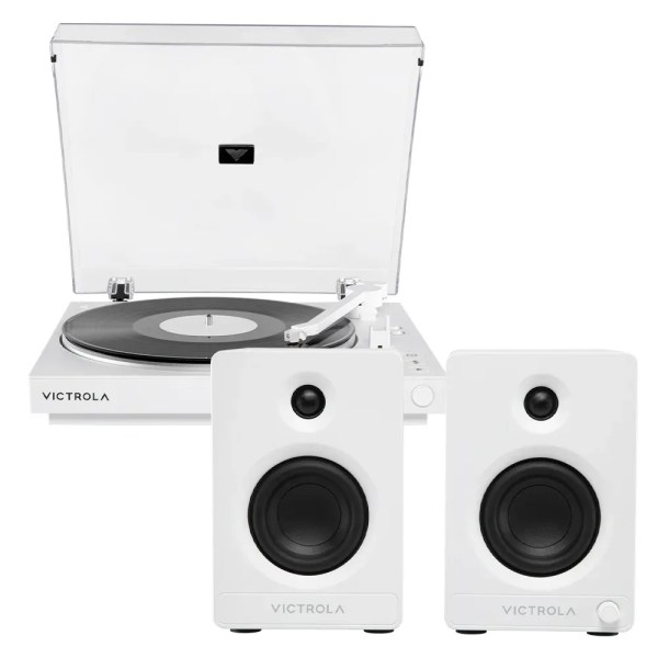 v398 vpt 800 wht bun 00.webp White Victrola turntable with matching bookshelf speakers