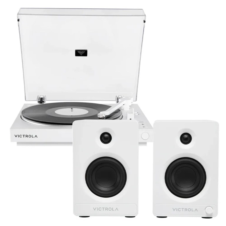 v398 vpt 800 wht bun 00.webp White Victrola turntable with matching bookshelf speakers
