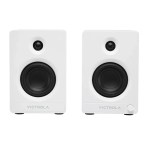 victrola automatic turntable + victrola tempo bookshelf speakers bundle white Pair of white Victrola bookshelf speakers