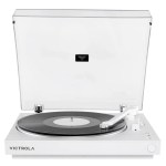 White Victrola turntable with clear dust cover