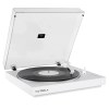 victrola automatic turntable white White Victrola turntable with vinyl record and lid open