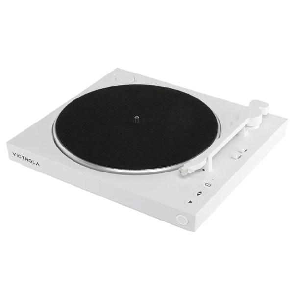 victrola automatic turntable white White Victrola turntable with black platter