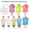 Girls sherpa blanket hoodies in assorted prints