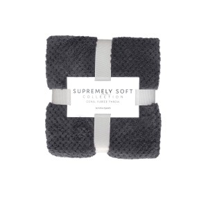 Dark grey coral fleece throw blanket folded