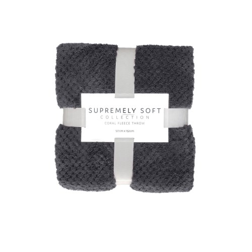 Dark grey coral fleece throw blanket folded