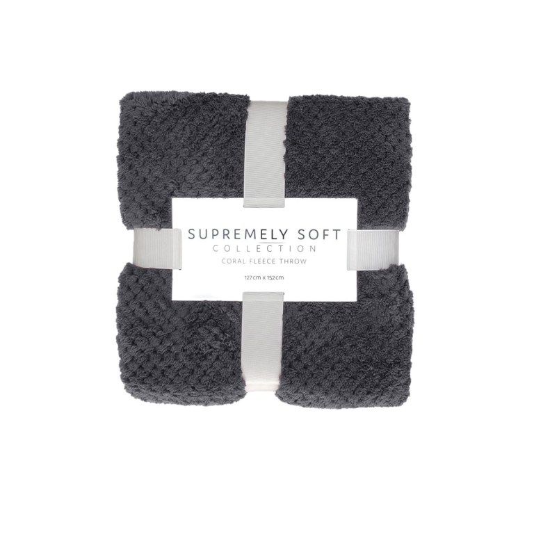 Dark grey coral fleece throw blanket folded
