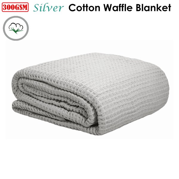 cotton waffle blanket silver single Silver cotton waffle blanket folded neatly