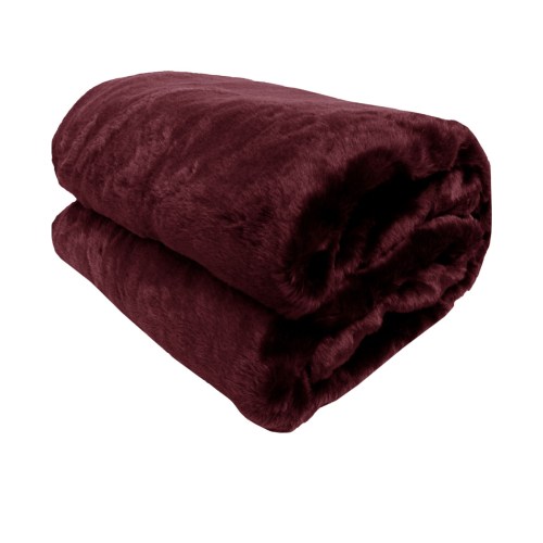 v442 atx throw 21mink wine re 79416 00.jpg Folded burgundy faux fur blanket on white background